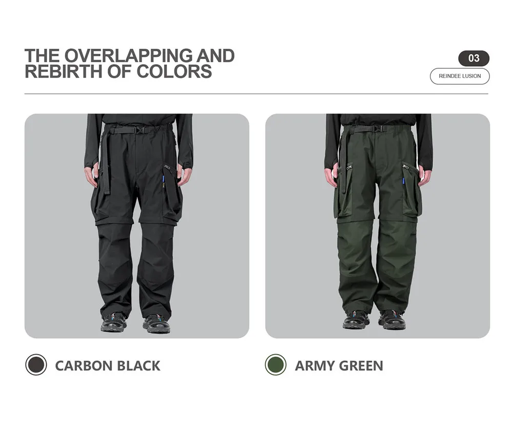 Reindee Lusion 23ss 208 2-in-1  detachable patchwork color block pants dwr coating multiple pockets techwear gorpcore warcore