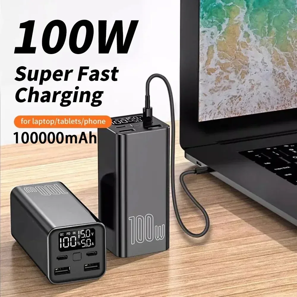 

100000mAh Power Bank Type C PD 65W Fast Charging Powerbank External Battery Charger For Smartphone Laptop Tablet iPhone Xiaomi