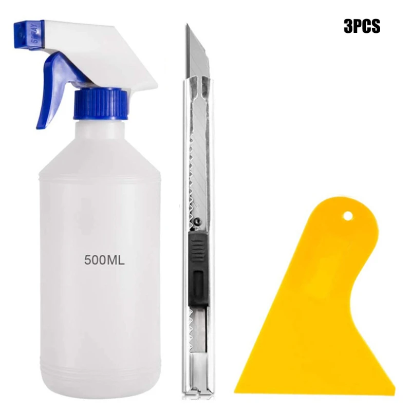 3pcs Set Of Car Film Tools Cutting And Trimming Knife Degreasing Scraper Sprayer Smoothing Tools