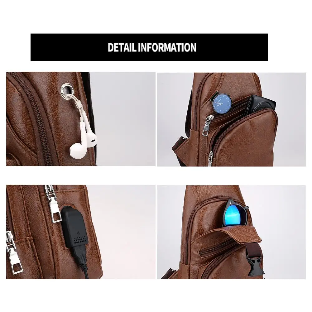 Borsa a Tracolla da Uomo alla Moda, Semplice e Casual, con Porta USB, Multifunzionale per Sport e Pendolarismo - immagine 4