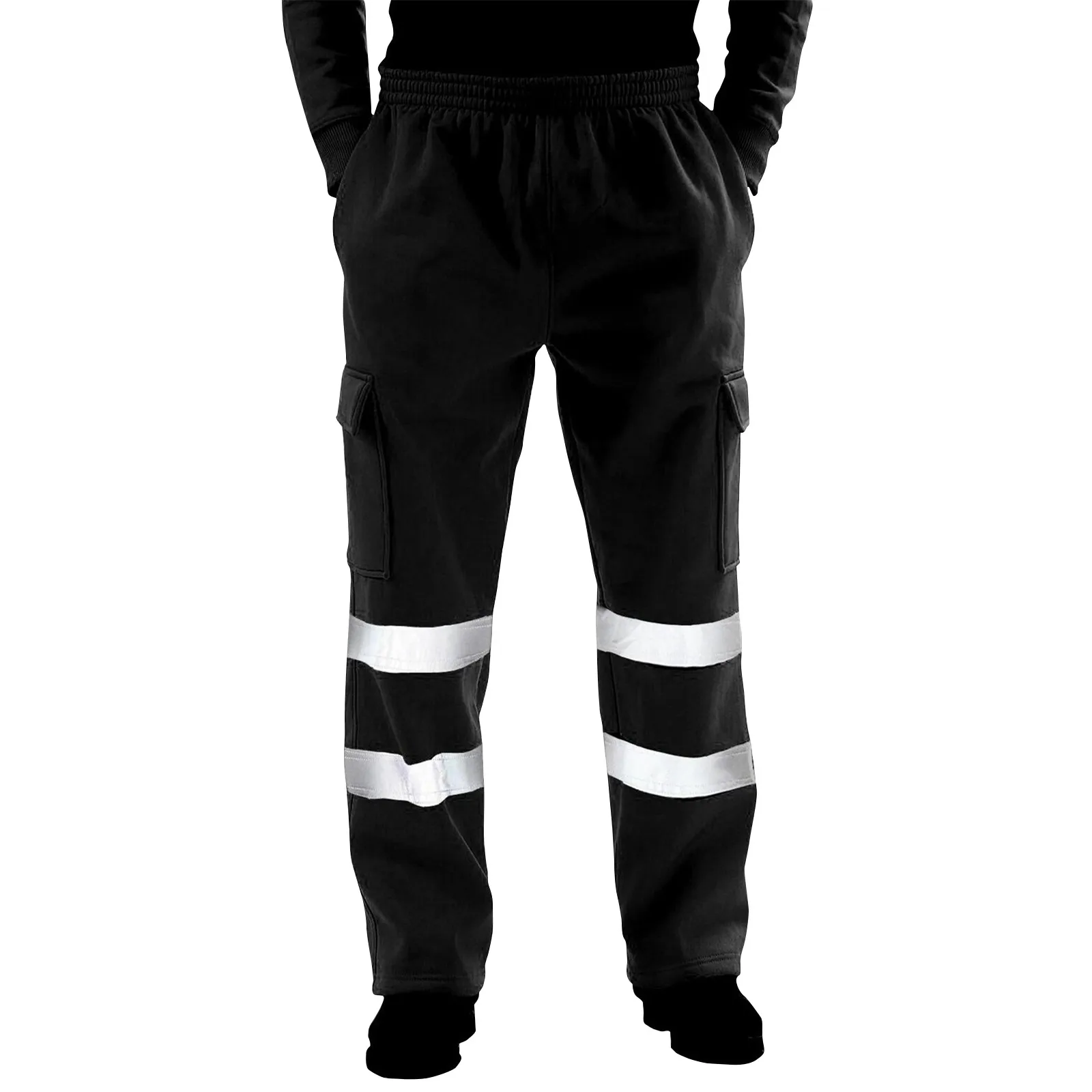 

Мужская Рабочая форма, защитные тренировочные штаны, полосатые Светоотражающие Брюки, свободные мужские брюки для бега, джоггеры, рабочая одежда в стиле пэчворк