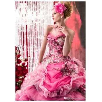 2023 로맨틱 무도회 드레스, 끈이 없는 연인, 3D 꽃, 푹신한 얇은 명주 그물 이브닝 가운