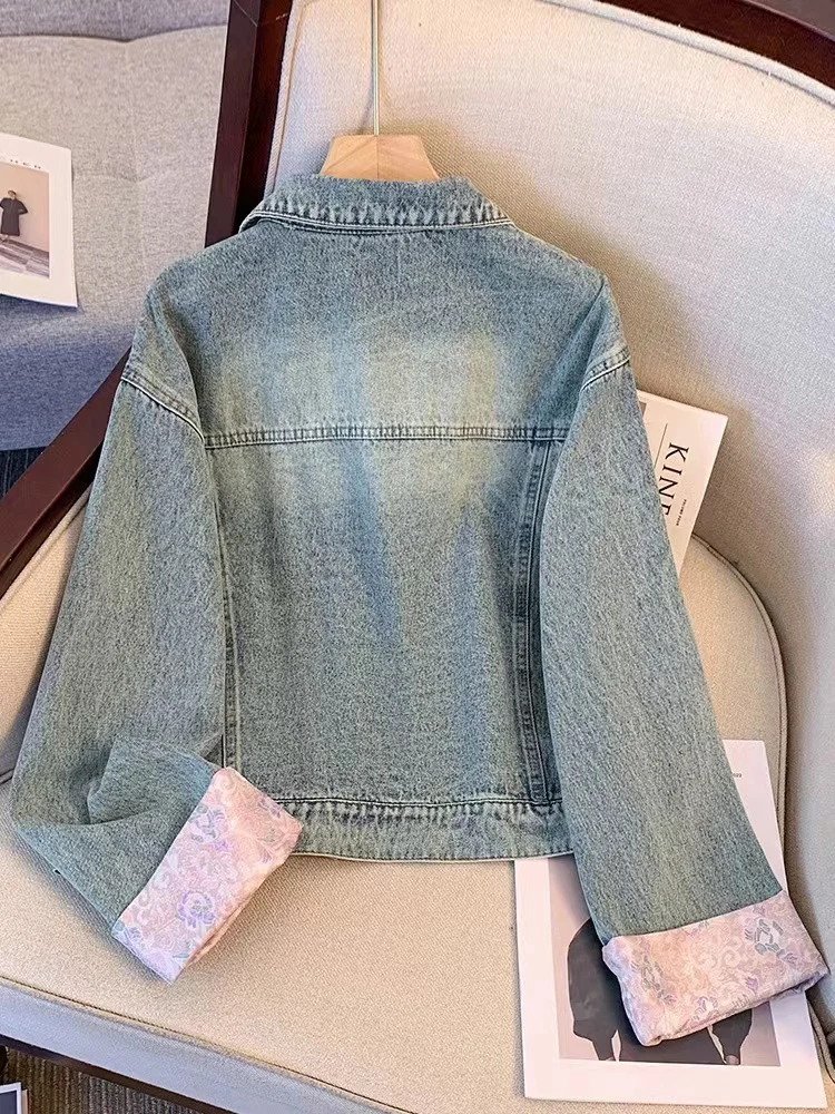 New 2024 Spring Women Denim Jacket And Coat Chinese Style Long Sleeve Embroidery Chinese Buttons Elegant Outwear Woman Jackets - Image 6