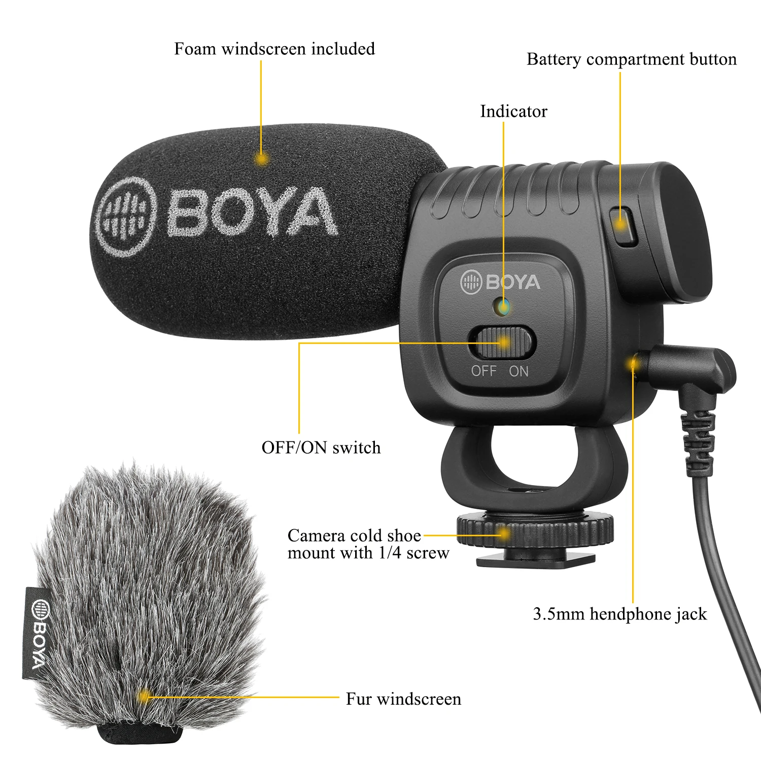 BOYA BY-BM3011 카디오이드 콘덴서 샷건 마이크, PC 휴대폰 DSLR 카메라용, 라이브 스트리밍, 유튜브 녹화, 브이로그