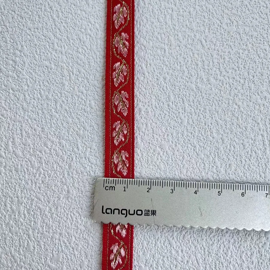 에스닉 스타일 웨빙 우븐 자카드 리본 잎 꽃, 의류 액세서리, LS-2249 너비 1.3 cm, 50 야드/로트