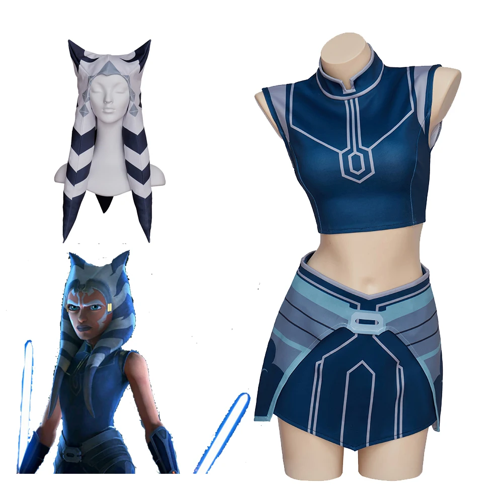 

Ahsoka Tano Cosplay Costume with Hat for Adult Woman Ahsoka Hat Halloween Carnival Party Costumes Accessories