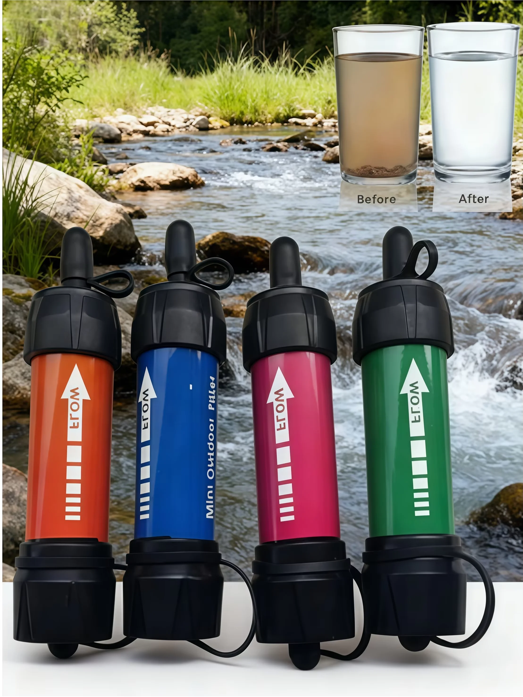 Tragbarer Outdoor-Wasserfilter für Wandern, Camping und Notfall, Überleben, reinigt Wasserquelle unterwegs, Notfall und Katastrophe – Detail 1
