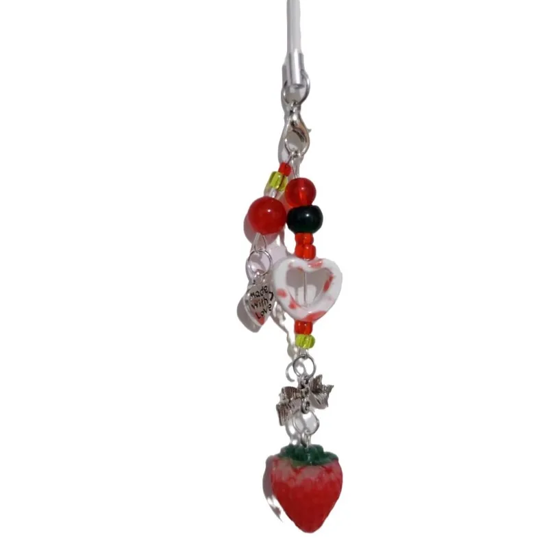 Whimsical Strawberry Charm Lanyard and Keyring Accessory