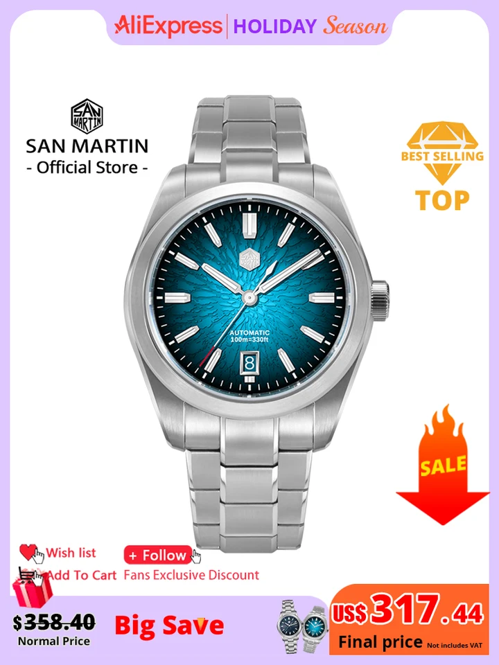 SanMartin-男性用機械式自動巻き時計sn0144 