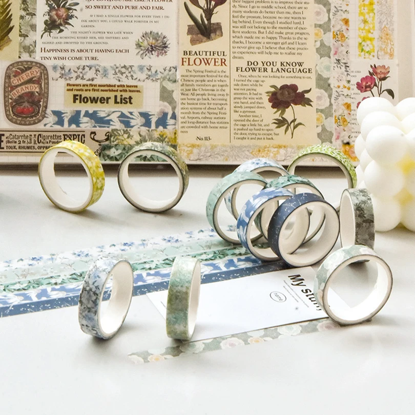5Pcs Flowers Washi Tape Scrapbooking Supplies Washitape Spring Journal Diary Decoration Cinta Adhesiva Decorativa Washi Tapes 5