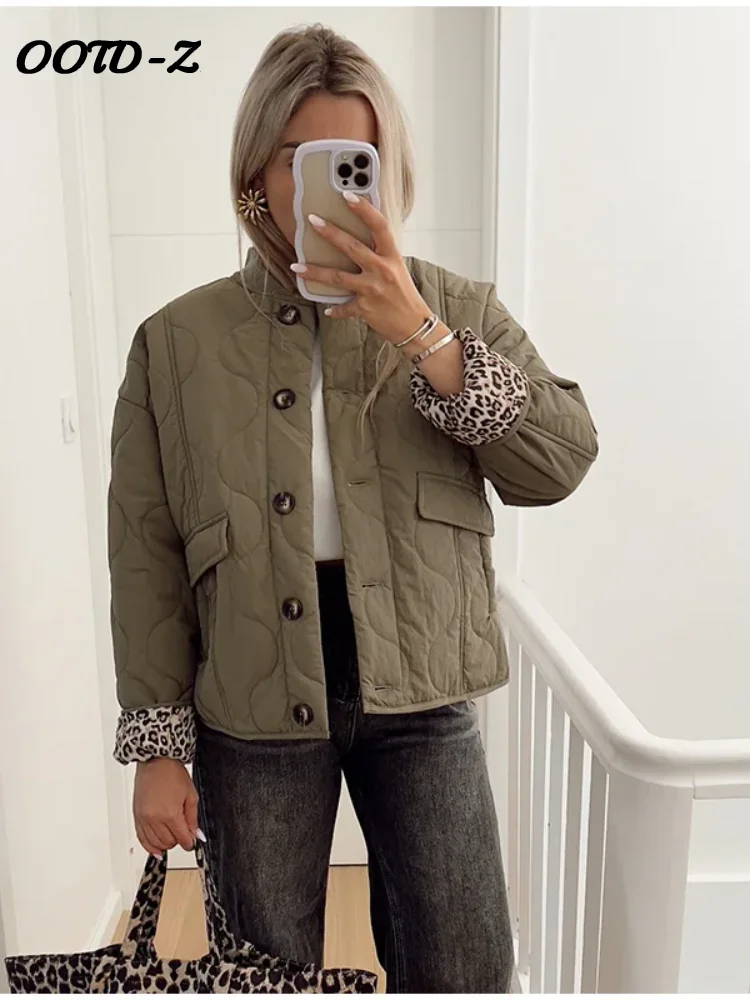 Autumn Padded Jackets For Woman Loose O-neck Single Breasted Long Sleeve Female Coat 2024 Winter Casual Solid Lady Outwear 2