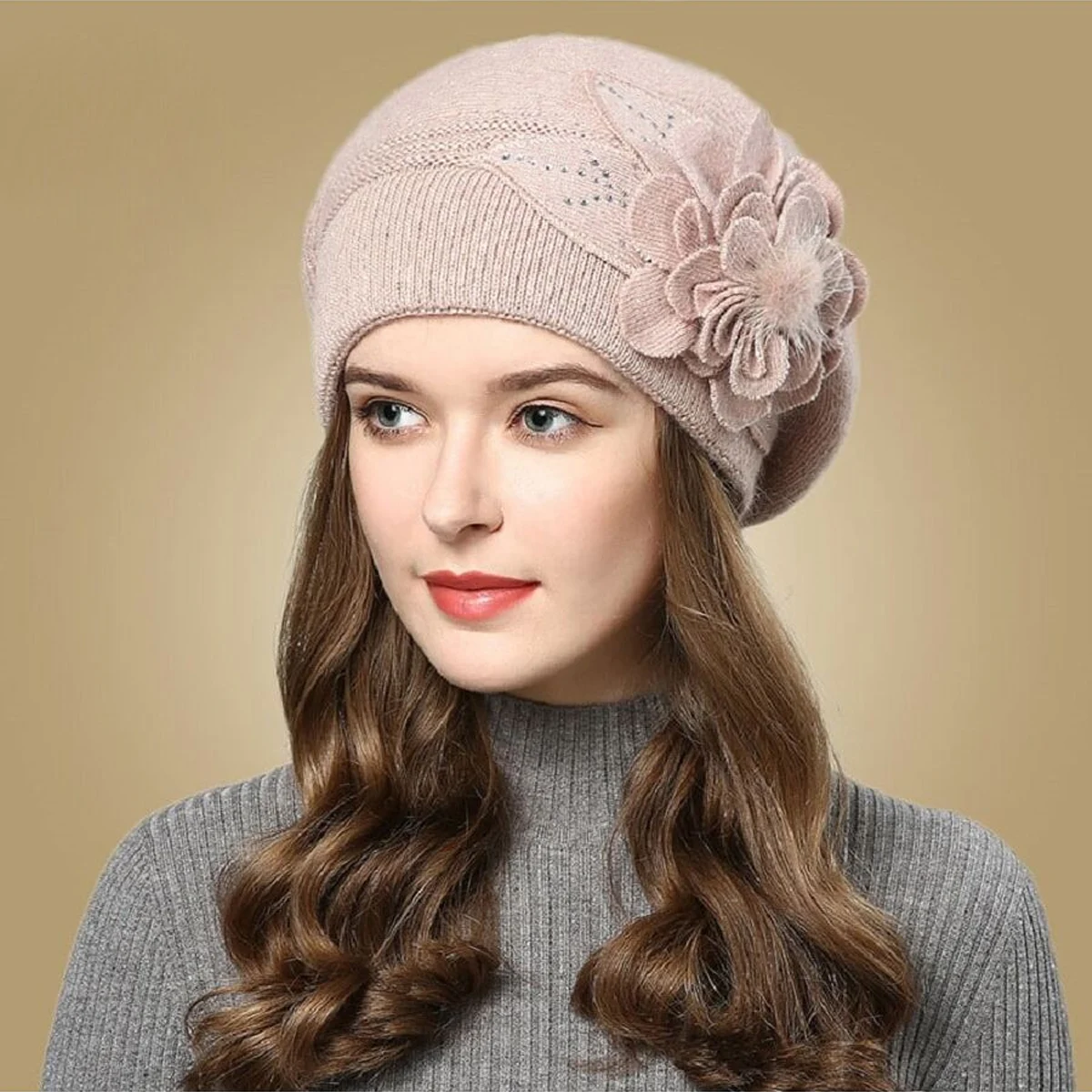 Autumn Winter Korean Edition Fashion Versatile Rabbit Hair Knitted Wool Hat for Women Thickened and Plushed Warm Ear_voghion.com