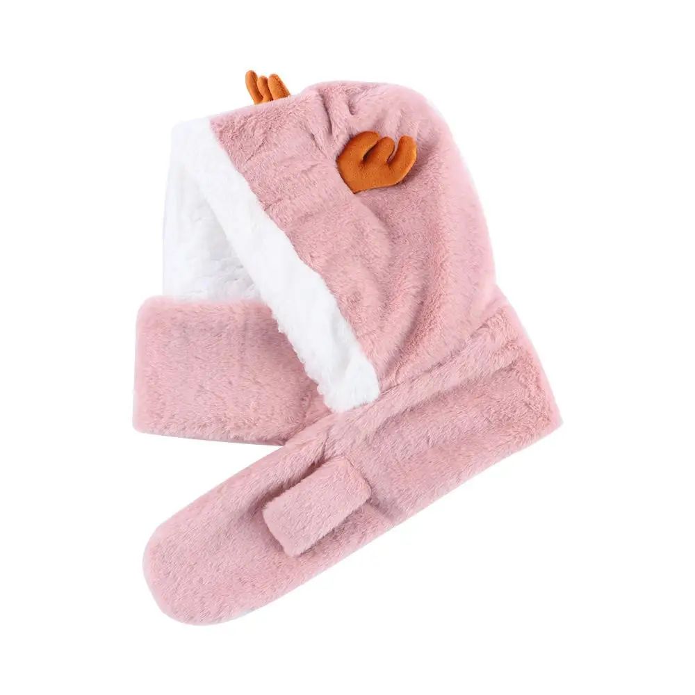 Unique Winter  Cashmere Solid Color Ear Protector Children  Hat Christmas  Hat With Scarf Korean Cap