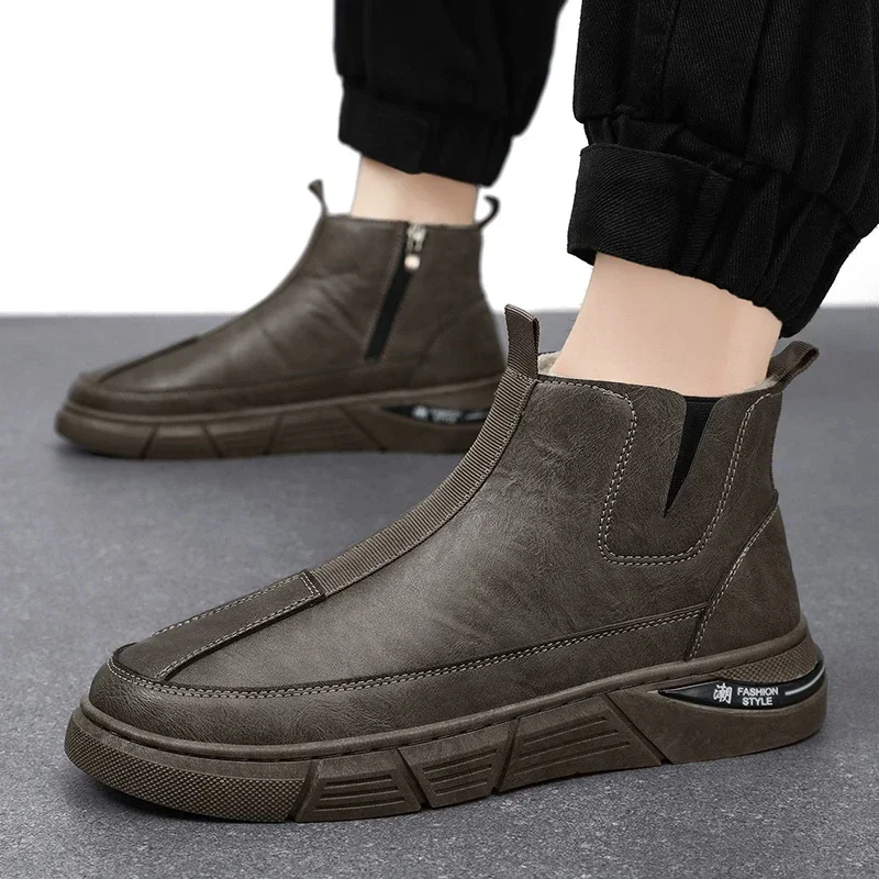 

2023 Men Boots Casual Shoes Comfortable Breathable Solid Color Autumn Winter Men Loafers Plus Size Ankle Boots Zapatillas Hombre