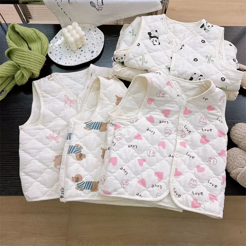 Autumn Winter Children Girl Vest Cartoon Printed Cotton Soft Infant Baby Boy Waistcoat V-collar Toddler Kids Sleeveless Cardigan