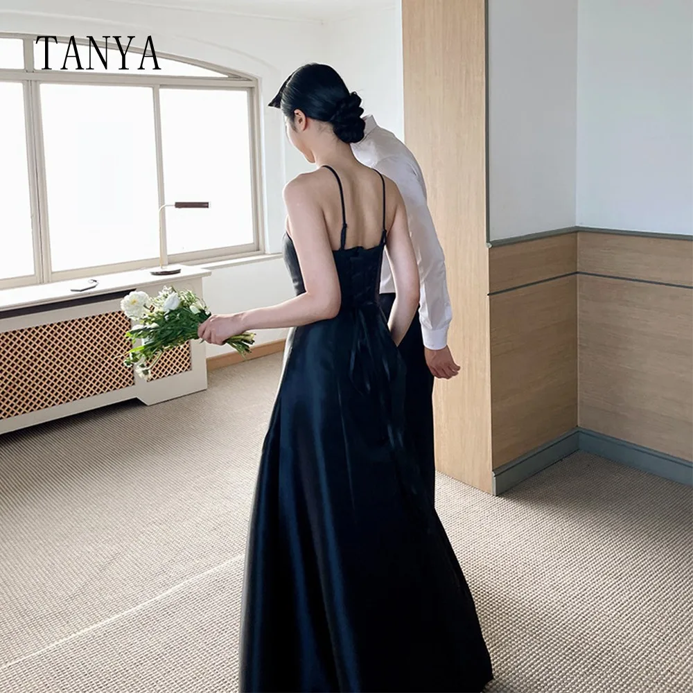 Elegant Satin Wedding Dress For Women Halter Neck Sleeveless A Line Floor Length Korea Wedding Photoshoot Simple Bridal Gown