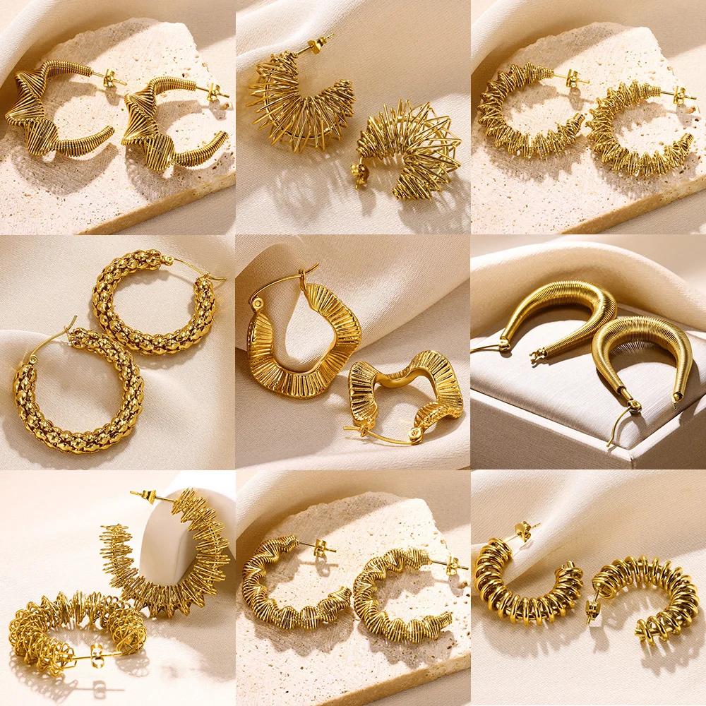 Vintage Irregularity Spring Coil Earrings Gold Color Stainless Steel Earrings Fashion Wedding Party Jewelry Gifts Free  Shipping