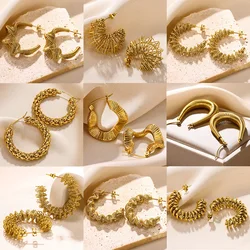 Vintage Irregularity Spring Coil Earrings Gold Color Stainless Steel Earrings Fashion Wedding Party Jewelry Gifts Free Shipping