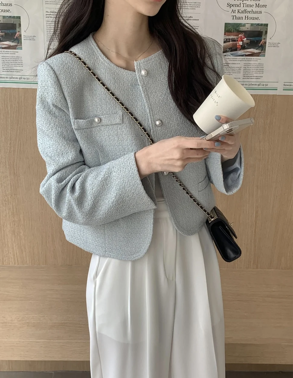 

O-Neck Pearl Button Suit Jacket Coarse Short Female Coat 2023 Autumn New Fashion Elegant Lady Sweet Korea Chic Vintage Clothing