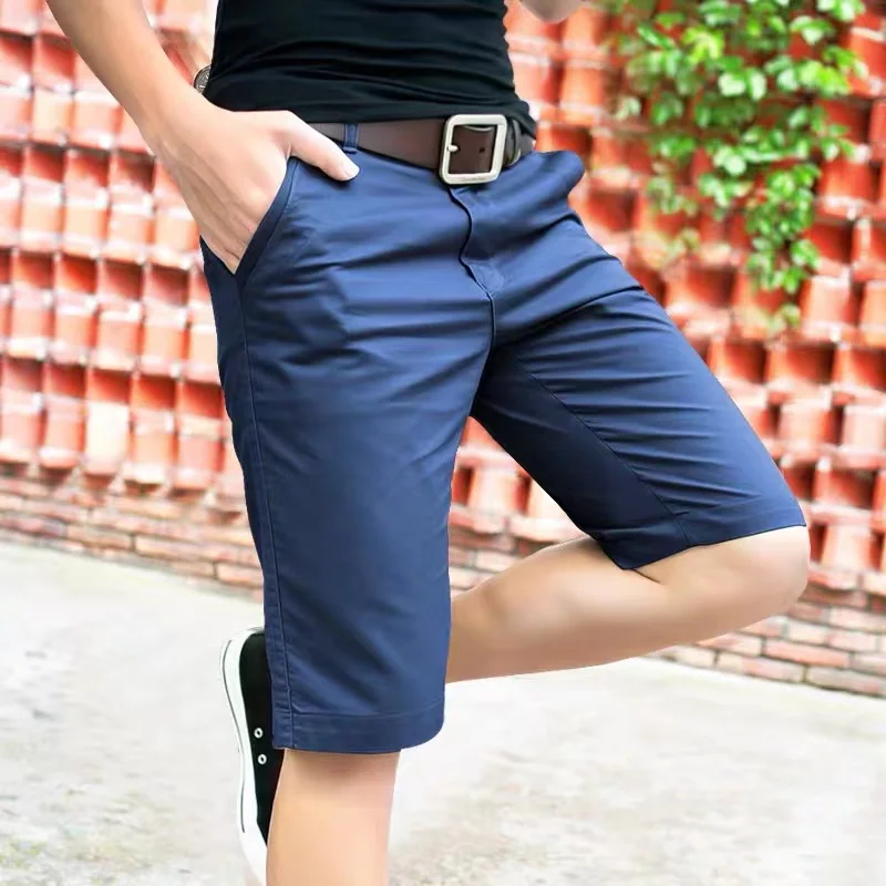 Man Cotton Solid Shorts Summer Casual Business Social Bermuda Men Shorts Hombre Half Pants