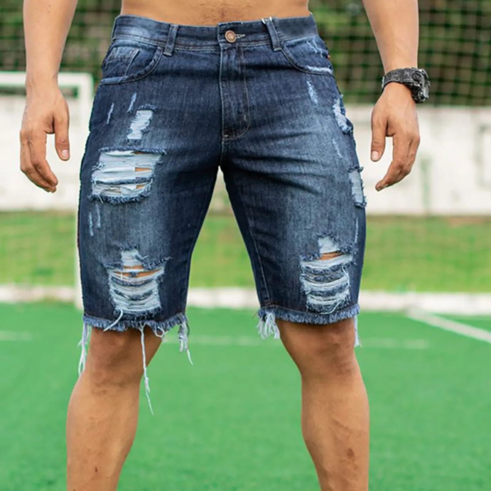 Men's Fashion Ripped Jeans Shorts Summer Casual Denim Shorts Mens Pocket Sports Summer Bodybuilding Denim Short Pants Jeans