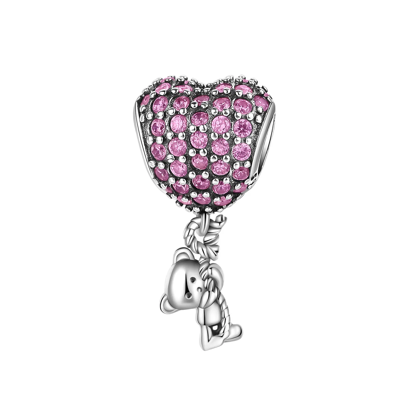 

925 Sterling Silver Bear Love Diamond Pink Rope Charm Fit Original Pandora Charms Bracelets Women DIY Jewelry Gift