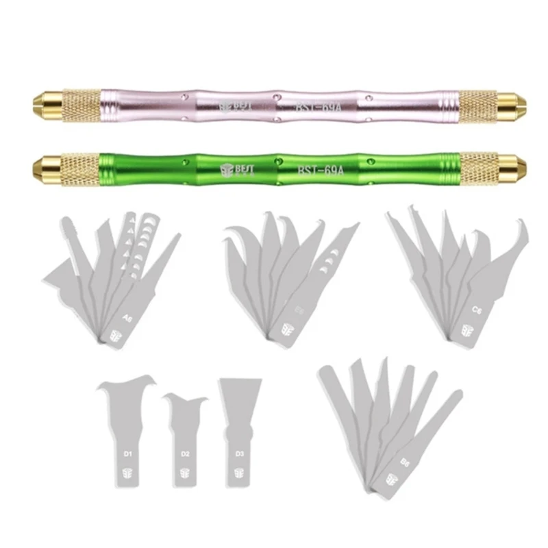 

BST-69A+ 28 In 1 CPU IC Chip Glue Remover Knife Motherboard PCB For Phone R7UA