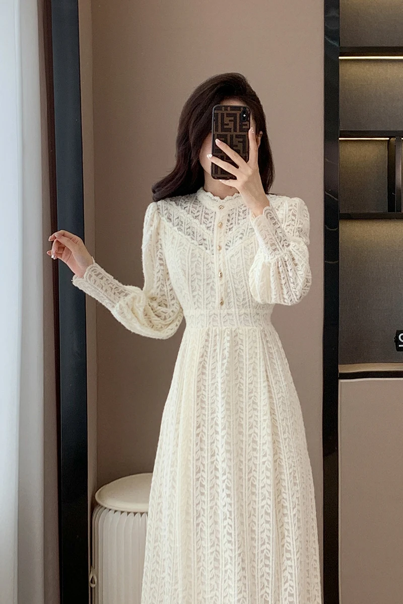 Spring Autumn Fashion Popular Sweet Slim Lace Dress High-grade 