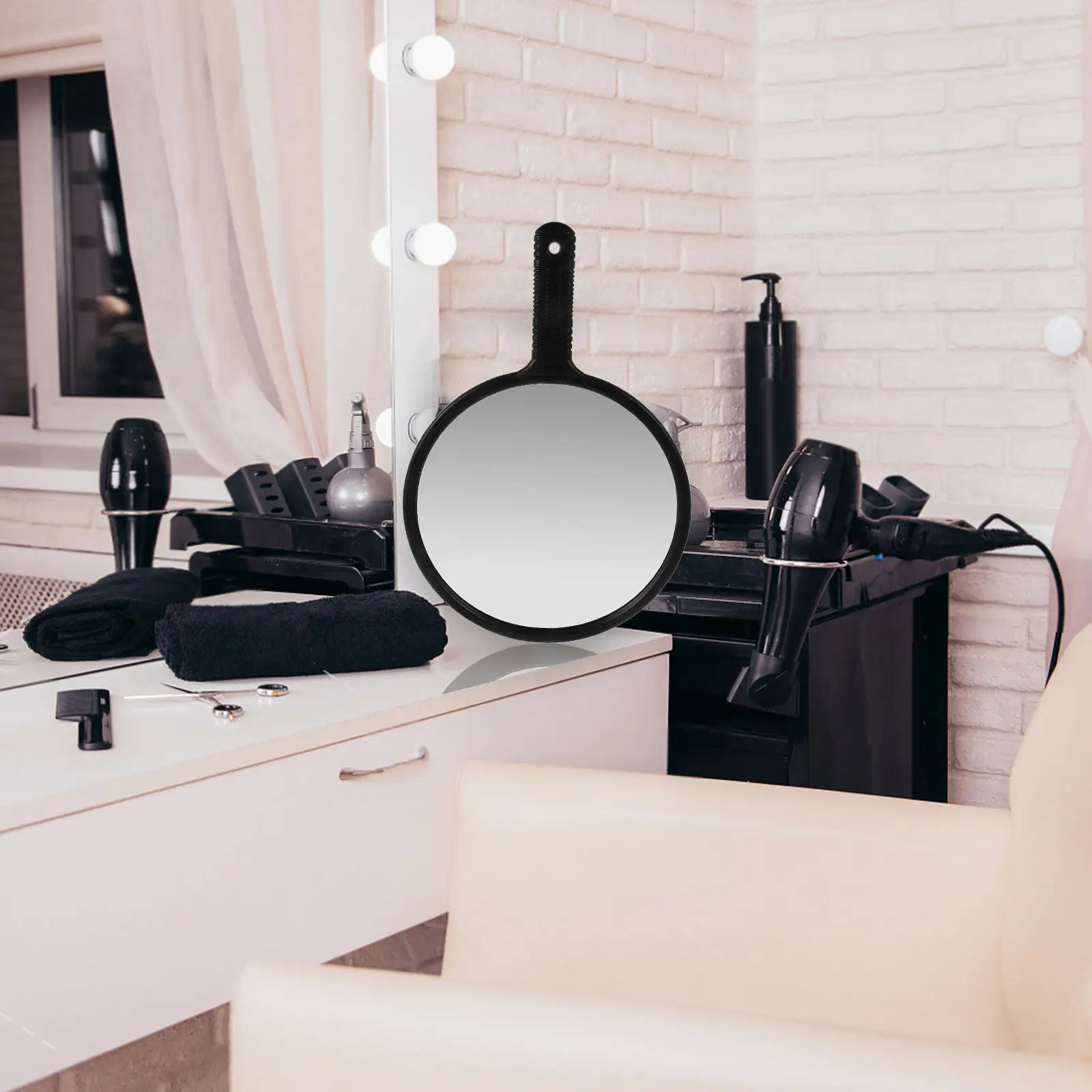 Specchio Rotondo Grande Professionale con Manico Robusto per Barbiere, Parrucchiere, Taglio Capelli e Styling Dettagliato, Portatile - immagine 3