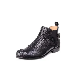ouluoer new crocodile leather shoes leather sole High help men boots Round head Short boots Men boots