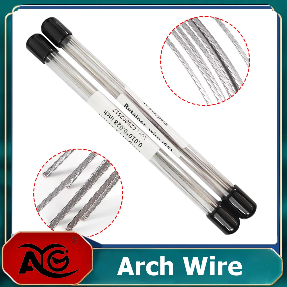 Paquete de 10 cables de retenedor lingual de acero inoxidable para ortodoncia Dental AG, cables de torsión rectos y planos de 150MM, materiales de odontología
