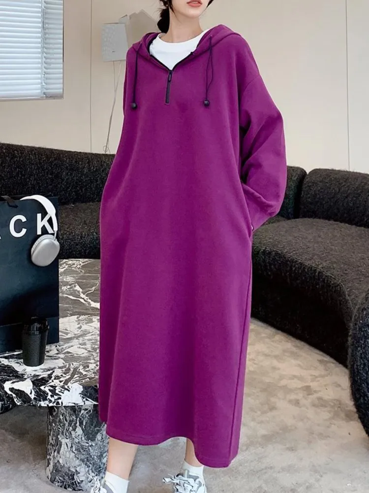 Autumn Winter Oversized Warm Hoodies Dress Women Thickened Sweatshirt Loose  Long Sleeve Casual Fleece Hooded Dress Vestidos - AliExpress 200000345