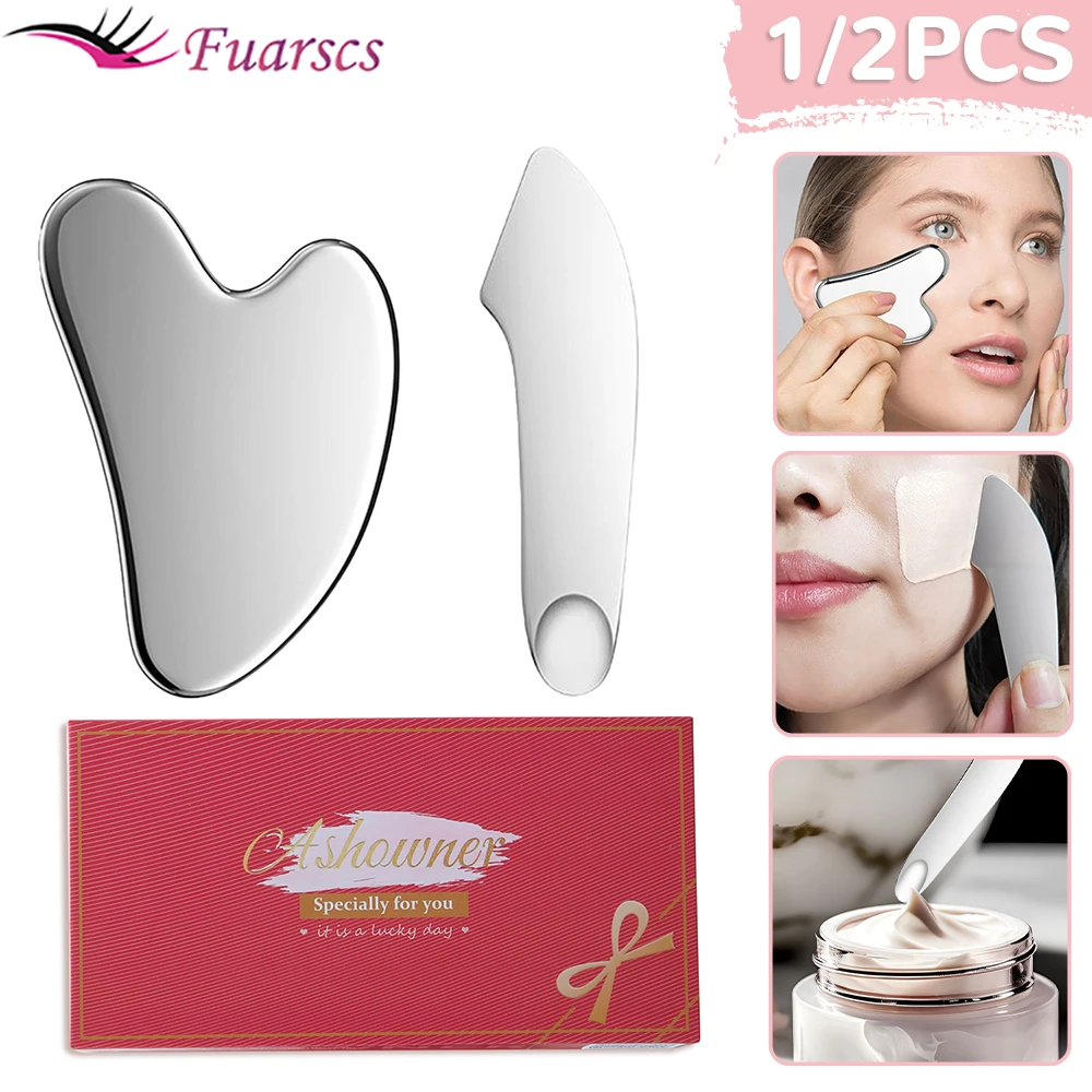 

Stainless Steel Scraper Gua Sha Tool Facial Massage Face Lift Anti-Aging Skin Tightening Cooling Metal Contour Reduce Puffiness
