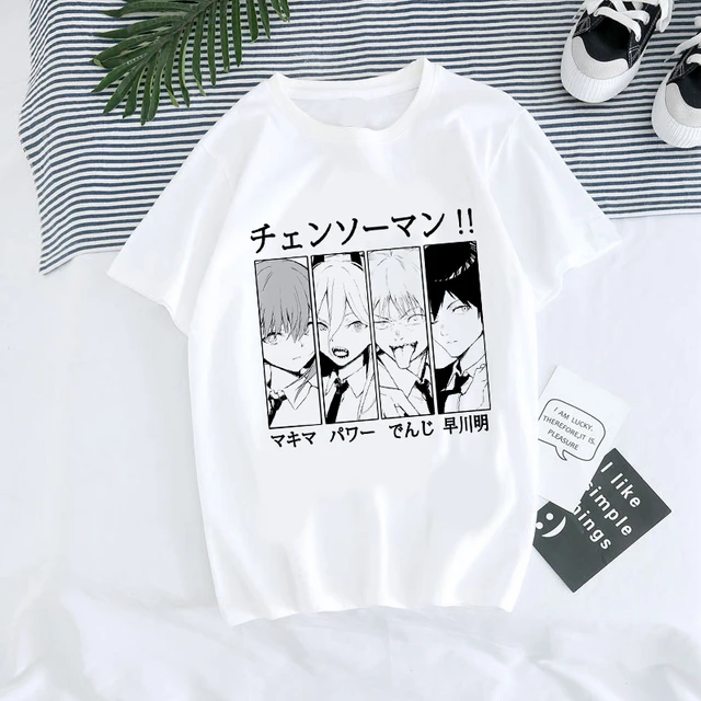 Motosserra Quente Homem MAKIMA Camiseta Anime Japonesa Manga Gráfica Tops  Desenho Animado Engraçado Unissex Hip Hop Camisetas Masculina