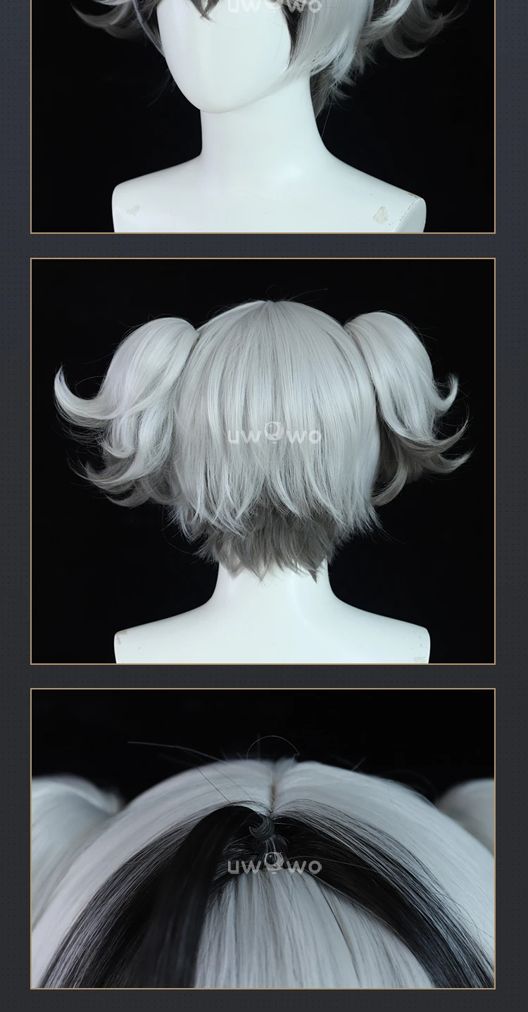 Chun Perücke Spiel Wuthering Waves Cosplay Perücke mit Tonytail Kurzes Haar Schwarz und Weiß 4