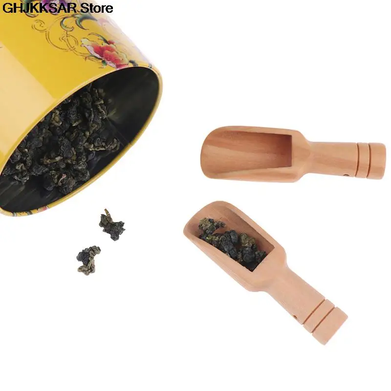 Wooden Spoon Wooden Salt Scoop Coffee Tea Mini Sugar Spoon Round Handle Scoop Teaspoon Small Salt Shovel Milk Powder Scoops Wood Condiment Spoons 4pcs