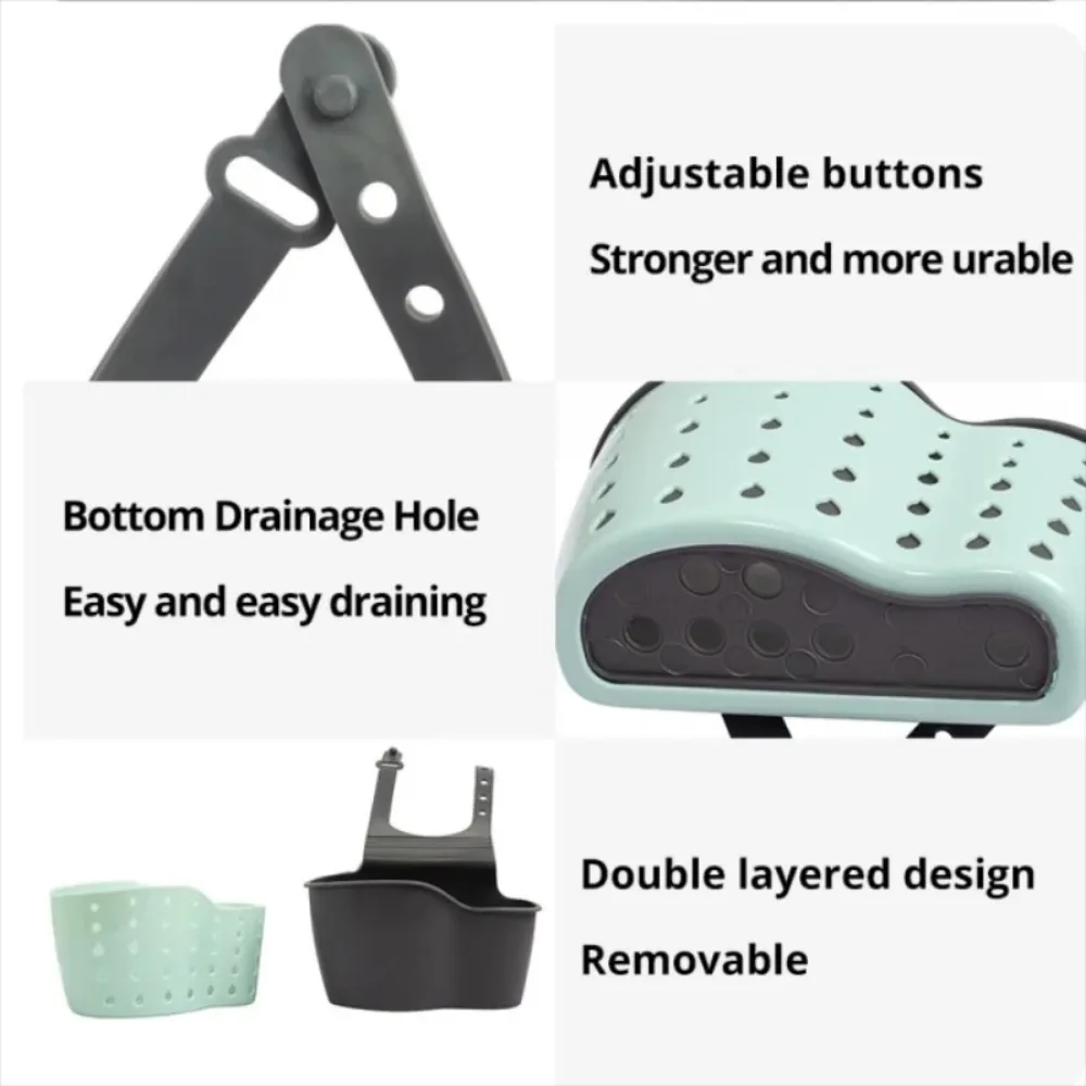 1Pc Sky Blue Creative Sink Storage And Drainage Rack Hanging Bag Kitchen Faucet Adjustable Storage And Hanging Basket - Image 5