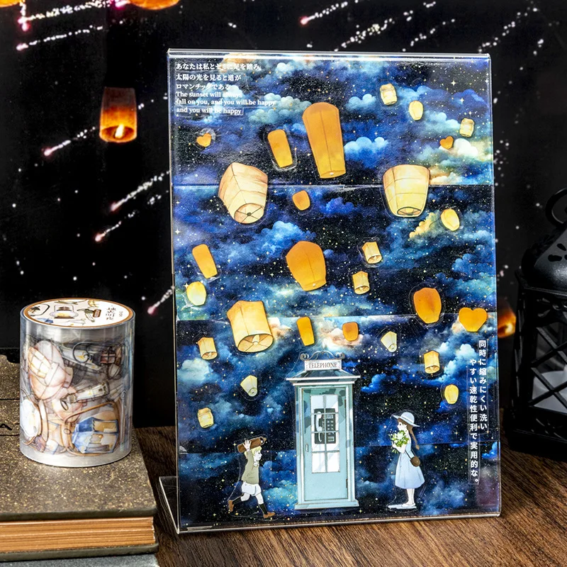 Mr. Paper, The Light of Night  Series PET Film Cutting Tape, Color Lighting Decorative Tape Theme Ledger Material Washi Tape 4