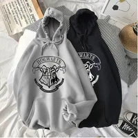Fashion y2k Hogwarts Printed Hoodies Women Sweatshirt Autumn Winter Long Sleeves Plus Velvet Casual Loose Fleece Tops Oversized 1