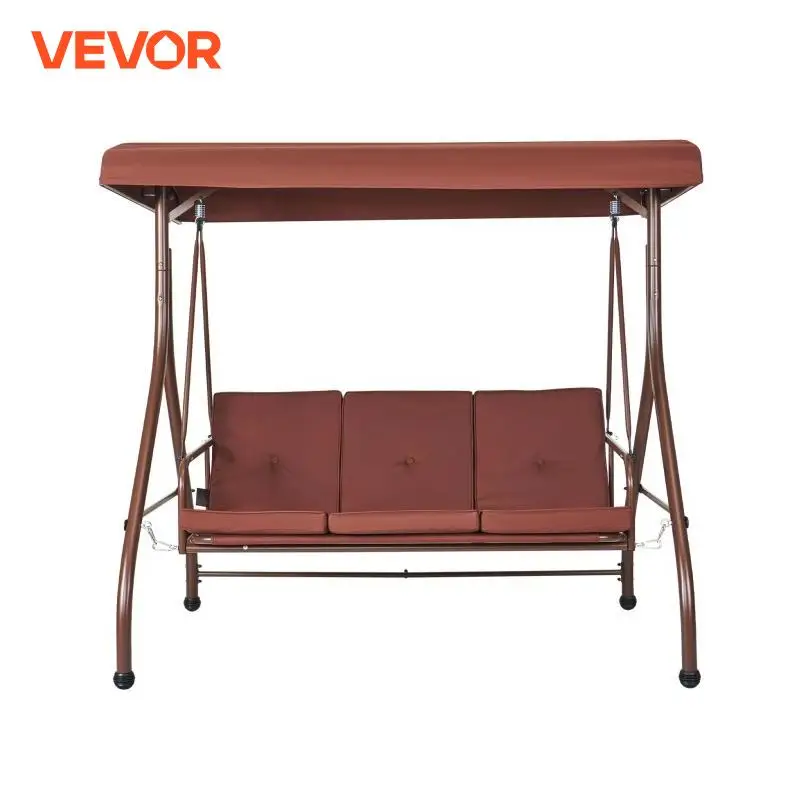 Disc Swing Line Swing Wooden Swing 3-Seat Patio Swing Chair Converting Canopy Swing Outdoor Patio Porch With Adjustable Canopy Removable Thick Cushion