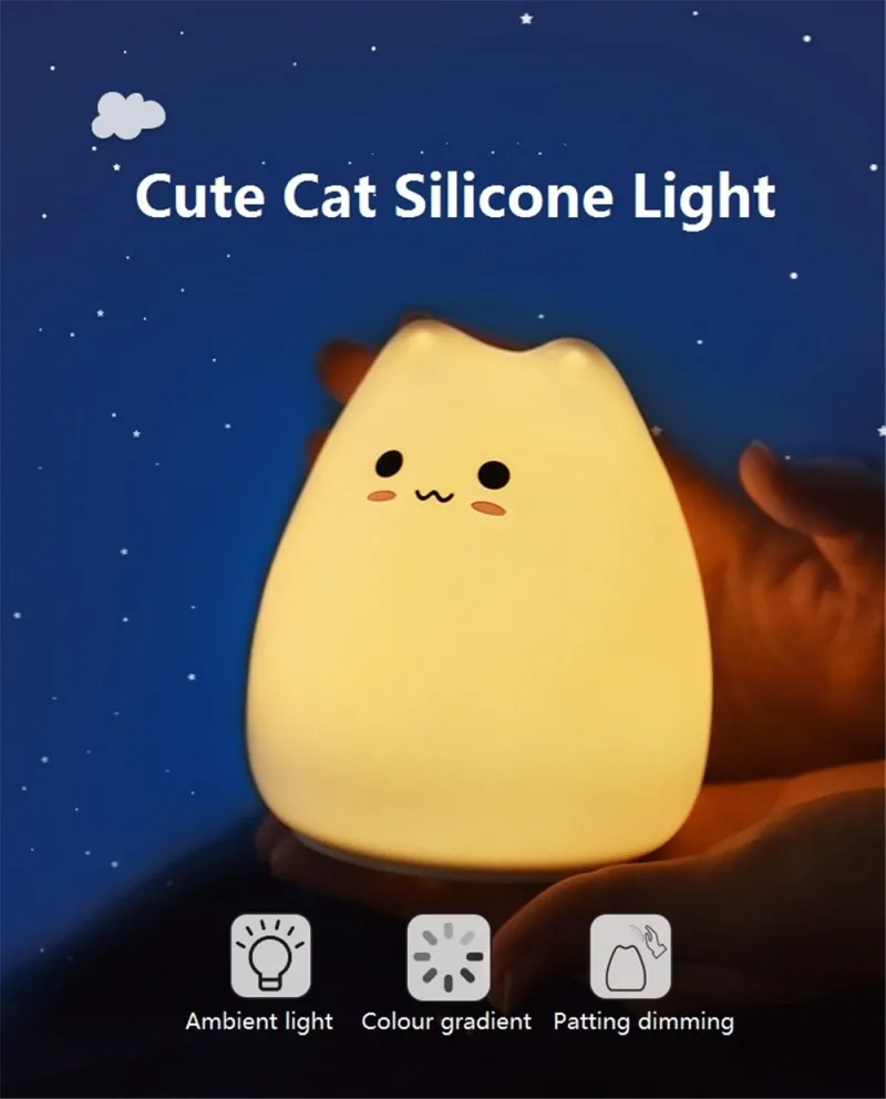 mushroom night light Cute Animal Little Cat Touch Sensor Control LED Night Lights 3AAA Batteries Soft Silicone LED Lamp Lantern Gift dinosaur lamp