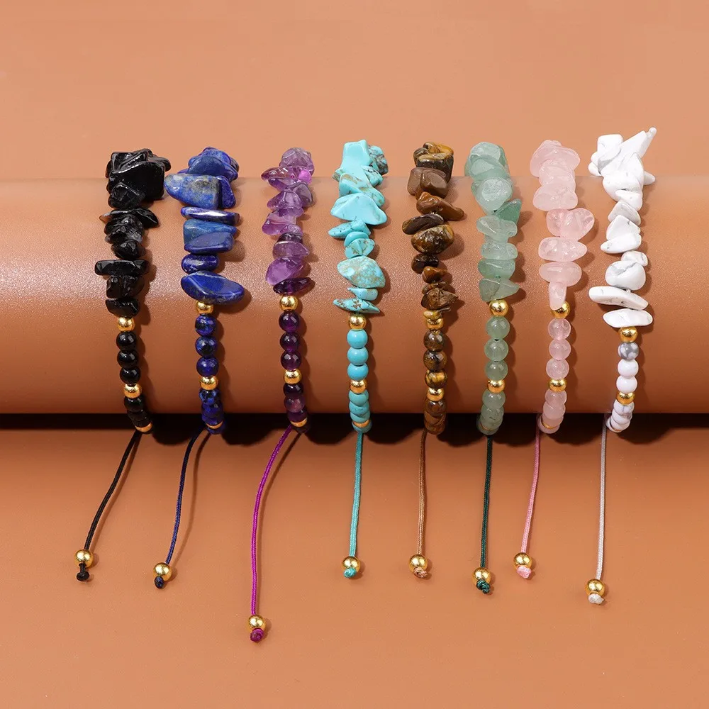 Natürliche Kristall Chip Kies Stein Armband Unregelmäßige Türkis Malachit Gewebt Seil Armband Schmuck Geschenk Für Frauen Männer Paar