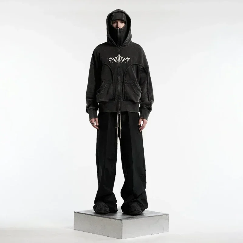 Y2K Harajuku Zip up Hoodie Vintage Pattern high quality Oversized Sweatshirt gothic Casual Men Women Hip hop Fashion Streetwear 3