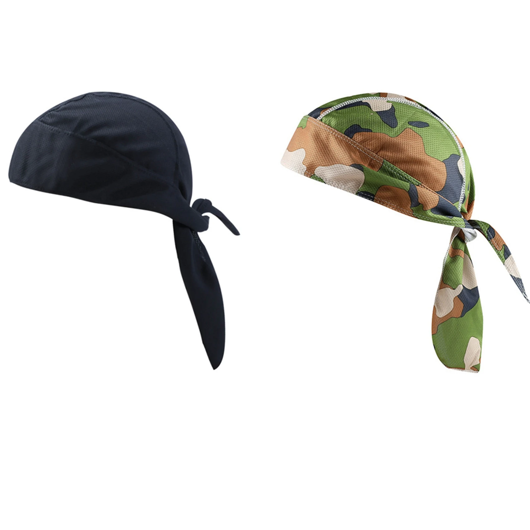 

2PC Head Scarf Pure Cycling Cap Summer Men Running Riding Bandana Headscarf Pirate Hat Hood Headband, Black & Camouflage