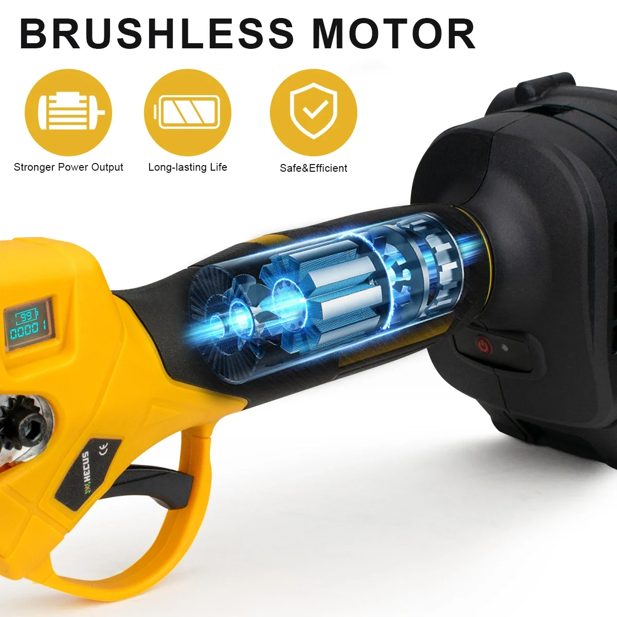 HECUS 30mm Brushless Electric Pruner Shear 1500W Cordless Rechargeable Fruit Tree Garden Power Tools For Makita 18V Battery 4