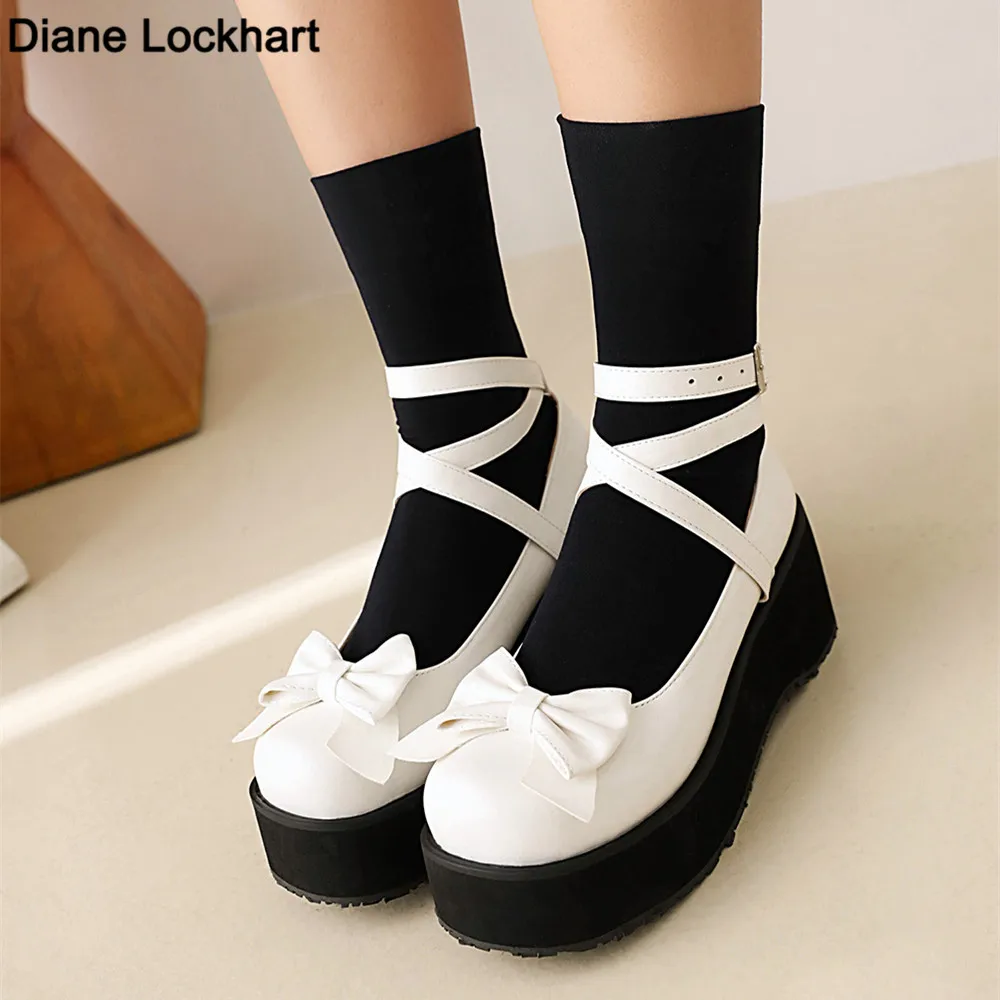 

Brand Designer Ladies Platform Flats Lolita Mary Janes shoesFashion Wedges Ladies Pumps Party Gothic Shoes Woman White Pink32-43
