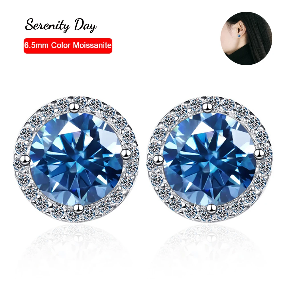 

Serenity Day 100% Sterling Silver Stud Ear Plate Pt950 Fine Jewelry 6.5mm Real Colorful Moissanite Earrings for Women Wholesale