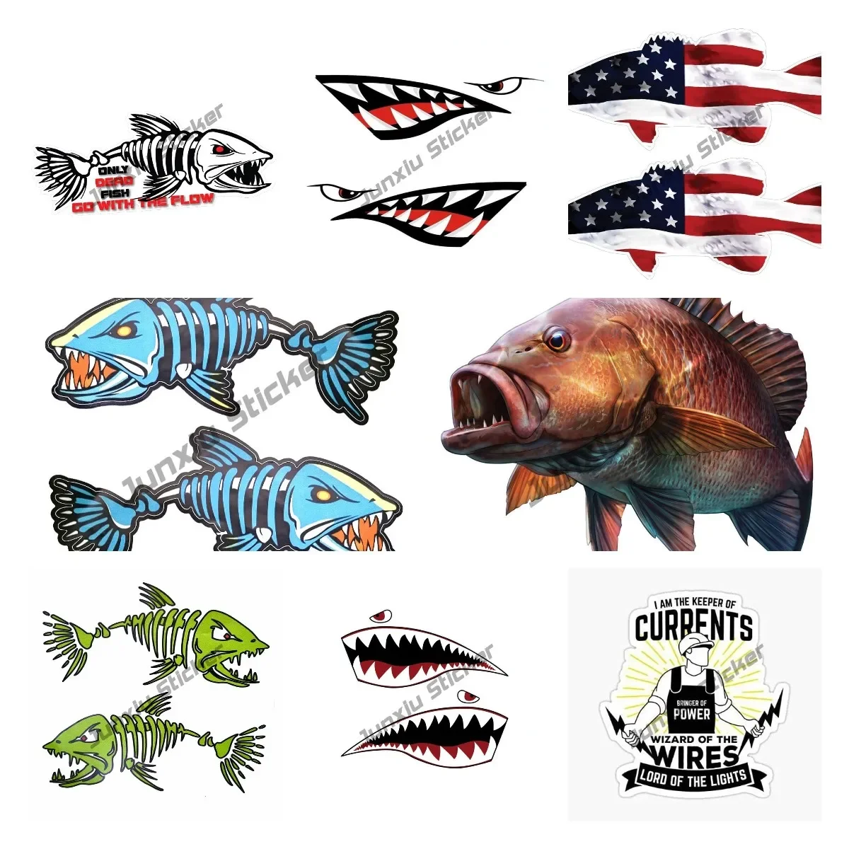 2-Piece USA Kayak Decals – Fish Bones Skeleton Stickers For Kayaks, Canoes, Boats, Cars & Walls - View #12