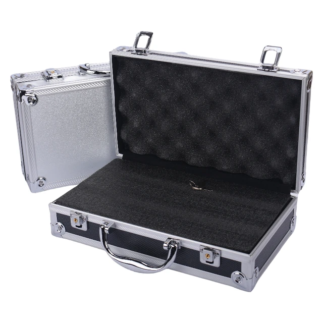 Cajas de herramientas de aluminio de múltiples especificaciones, cajas de equipos de seguridad de Metal plateado, cajas de almacenamiento de instrumentos portátiles con asas