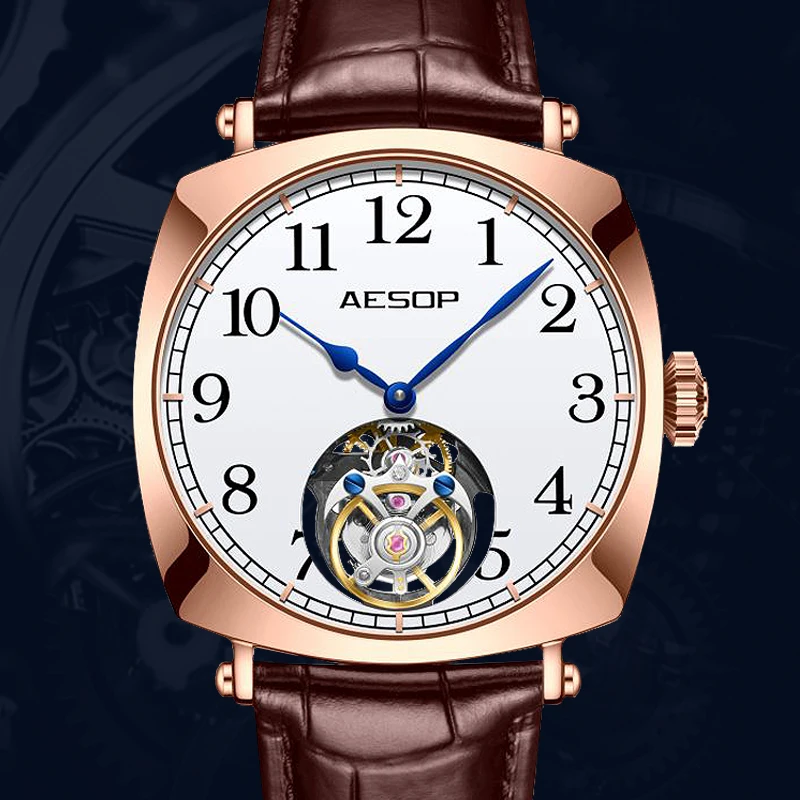 

Aesop Business Tourbillon Watch Men Mechanical Double Sided Hollow Out Wirstwatch Sapphire Waterproof Super Luminous Clocks 7068